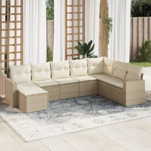  8 részes bézs polyrattan kerti ülőgarnitúra párnával