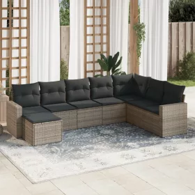    8 részes szürke polyrattan kerti ülőgarnitúra párnákkal