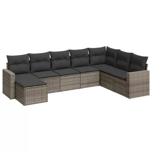  8 részes szürke polyrattan kerti ülőgarnitúra párnákkal