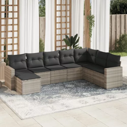  8 részes világosszürke polyrattan kerti ülőgarnitúra párnával