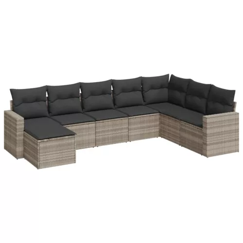  8 részes világosszürke polyrattan kerti ülőgarnitúra párnával
