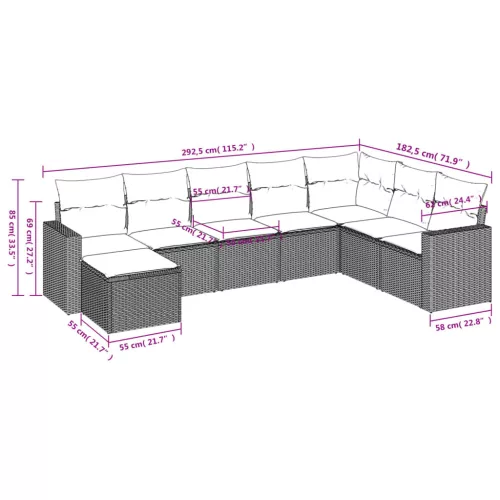  8 részes világosszürke polyrattan kerti ülőgarnitúra párnával
