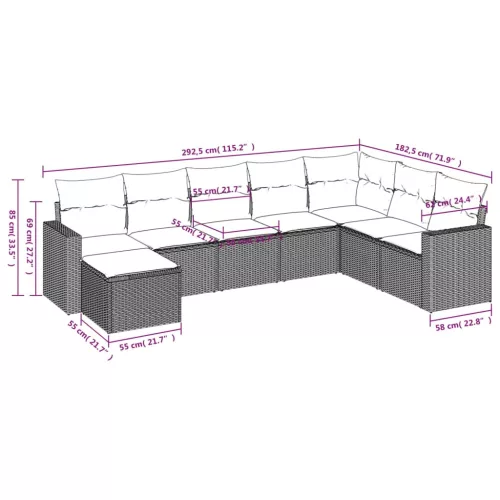  8 részes barna polyrattan kerti ülőgarnitúra párnákkal