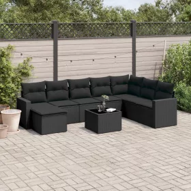    9 részes fekete polyrattan kerti ülőgarnitúra párnákkal