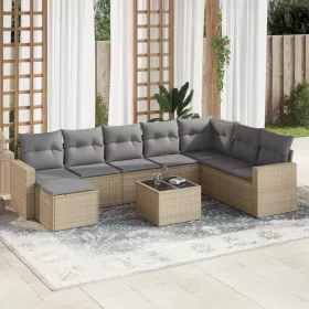    9 részes bézs polyrattan kerti ülőgarnitúra párnákkal