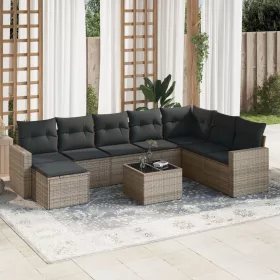    9 részes szürke polyrattan kerti ülőgarnitúra párnákkal