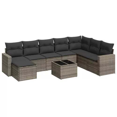  9 részes szürke polyrattan kerti ülőgarnitúra párnákkal