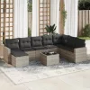  9 részes világosszürke polyrattan kerti ülőgarnitúra párnával