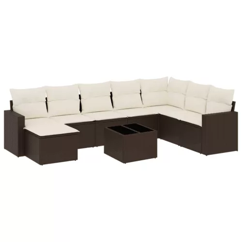  9 részes barna polyrattan kerti ülőgarnitúra párnákkal