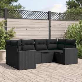    6 részes fekete polyrattan kerti ülőgarnitúra párnákkal