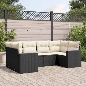    6 részes fekete polyrattan kerti ülőgarnitúra párnákkal