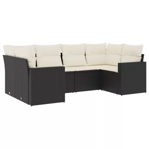  6 részes fekete polyrattan kerti ülőgarnitúra párnákkal