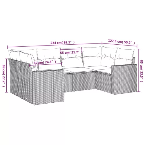  6 részes fekete polyrattan kerti ülőgarnitúra párnákkal