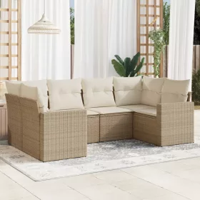  6 részes bézs polyrattan kerti ülőgarnitúra párnával