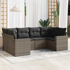    6 részes szürke polyrattan kerti ülőgarnitúra párnákkal