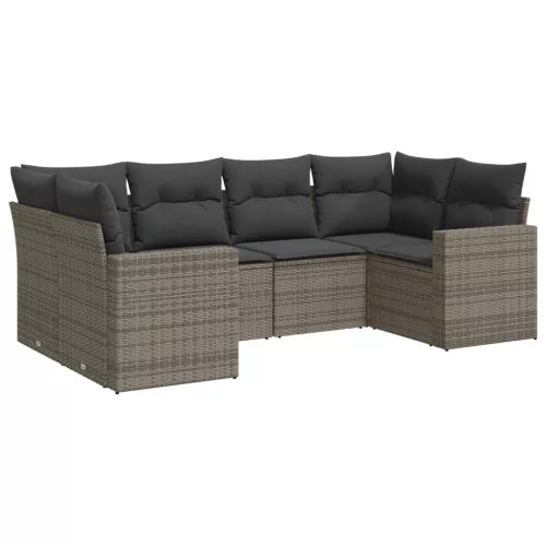  6 részes szürke polyrattan kerti ülőgarnitúra párnákkal