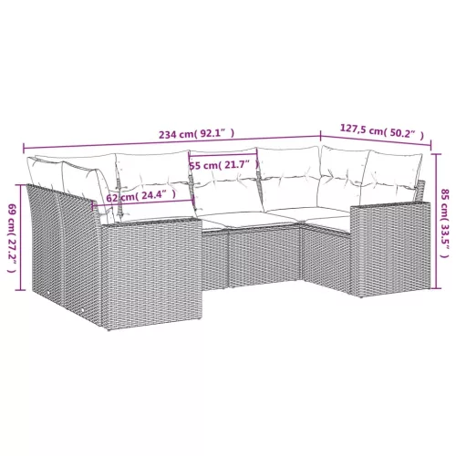  6 részes szürke polyrattan kerti ülőgarnitúra párnákkal