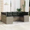 6 részes világosszürke polyrattan kerti ülőgarnitúra párnákkal