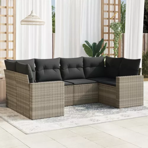  6 részes világosszürke polyrattan kerti ülőgarnitúra párnákkal