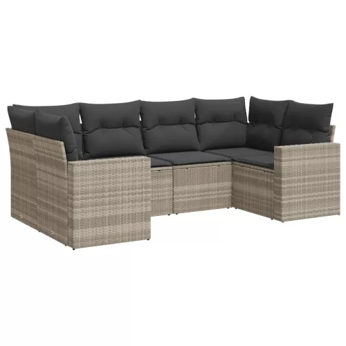  6 részes világosszürke polyrattan kerti ülőgarnitúra párnákkal