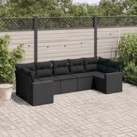    7 részes fekete polyrattan kerti ülőgarnitúra párnával