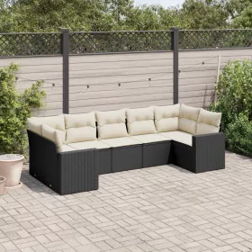    7 részes fekete polyrattan kerti ülőgarnitúra párnával