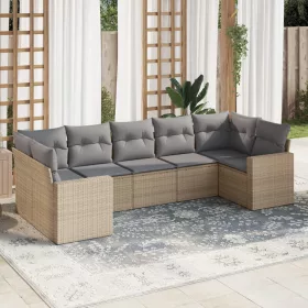    7 részes bézs polyrattan kerti ülőgarnitúra párnákkal