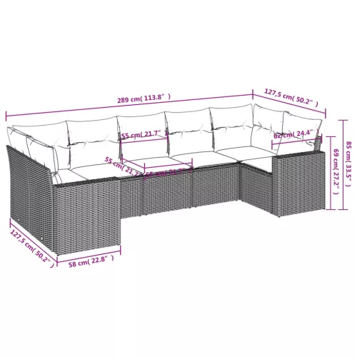  7 részes bézs polyrattan kerti ülőgarnitúra párnákkal