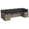  7 részes szürke polyrattan kerti ülőgarnitúra párnákkal