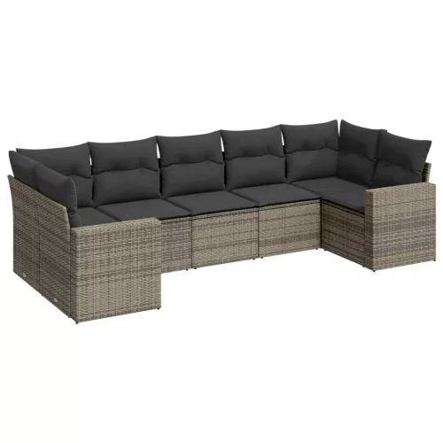  7 részes szürke polyrattan kerti ülőgarnitúra párnákkal