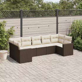    7 részes barna polyrattan kerti ülőgarnitúra párnákkal