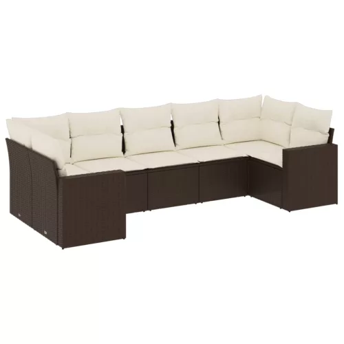 7 részes barna polyrattan kerti ülőgarnitúra párnákkal