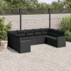  9 részes fekete polyrattan kerti ülőgarnitúra párnákkal
