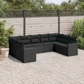    9 részes fekete polyrattan kerti ülőgarnitúra párnákkal