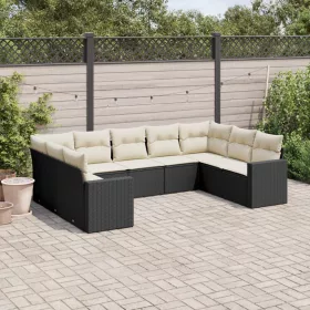    9 részes fekete polyrattan kerti ülőgarnitúra párnákkal