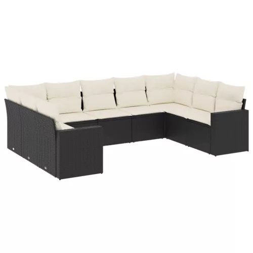  9 részes fekete polyrattan kerti ülőgarnitúra párnákkal