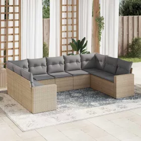    9 részes bézs polyrattan kerti ülőgarnitúra párnákkal