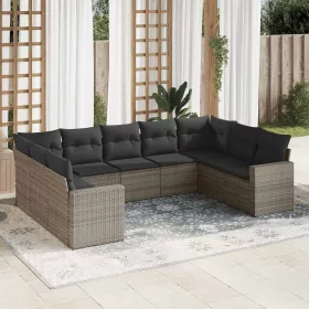    9 részes szürke polyrattan kerti ülőgarnitúra párnákkal