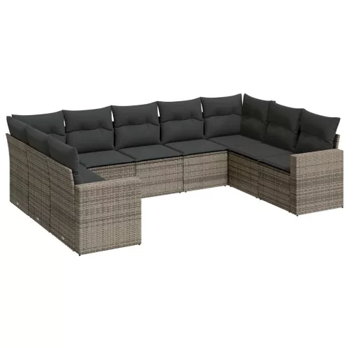  9 részes szürke polyrattan kerti ülőgarnitúra párnákkal