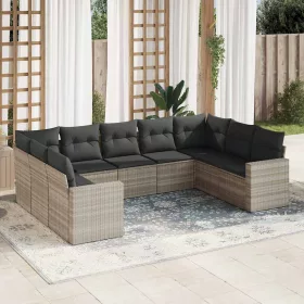    9 részes világosszürke polyrattan kerti ülőgarnitúra párnával