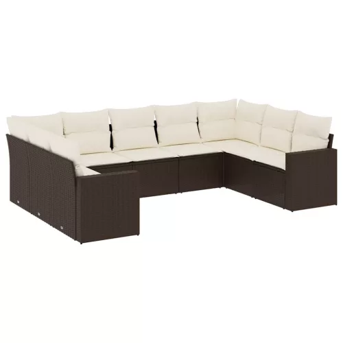  9 részes barna polyrattan kerti ülőgarnitúra párnákkal