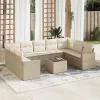  10 részes bézs polyrattan kerti ülőgarnitúra párnával