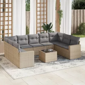    10 részes bézs polyrattan kerti ülőgarnitúra párnával
