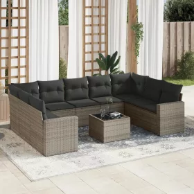    10 részes szürke polyrattan kerti ülőgarnitúra párnákkal