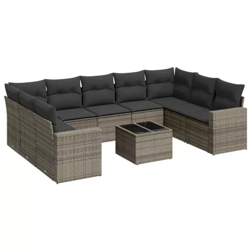  10 részes szürke polyrattan kerti ülőgarnitúra párnákkal