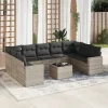  10 részes világosszürke polyrattan kerti ülőgarnitúra párnákkal