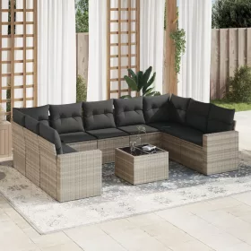    10 részes világosszürke polyrattan kerti ülőgarnitúra párnákkal