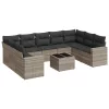  10 részes világosszürke polyrattan kerti ülőgarnitúra párnákkal