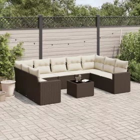    10 részes barna polyrattan kerti ülőgarnitúra párnákkal