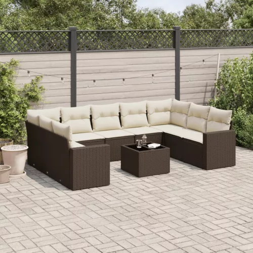  10 részes barna polyrattan kerti ülőgarnitúra párnákkal